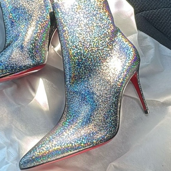 Christian Louboutin Glitter So Kate Booty 85 Disco Queen  Boots Silver Suede 37 - Picture 1 of 7